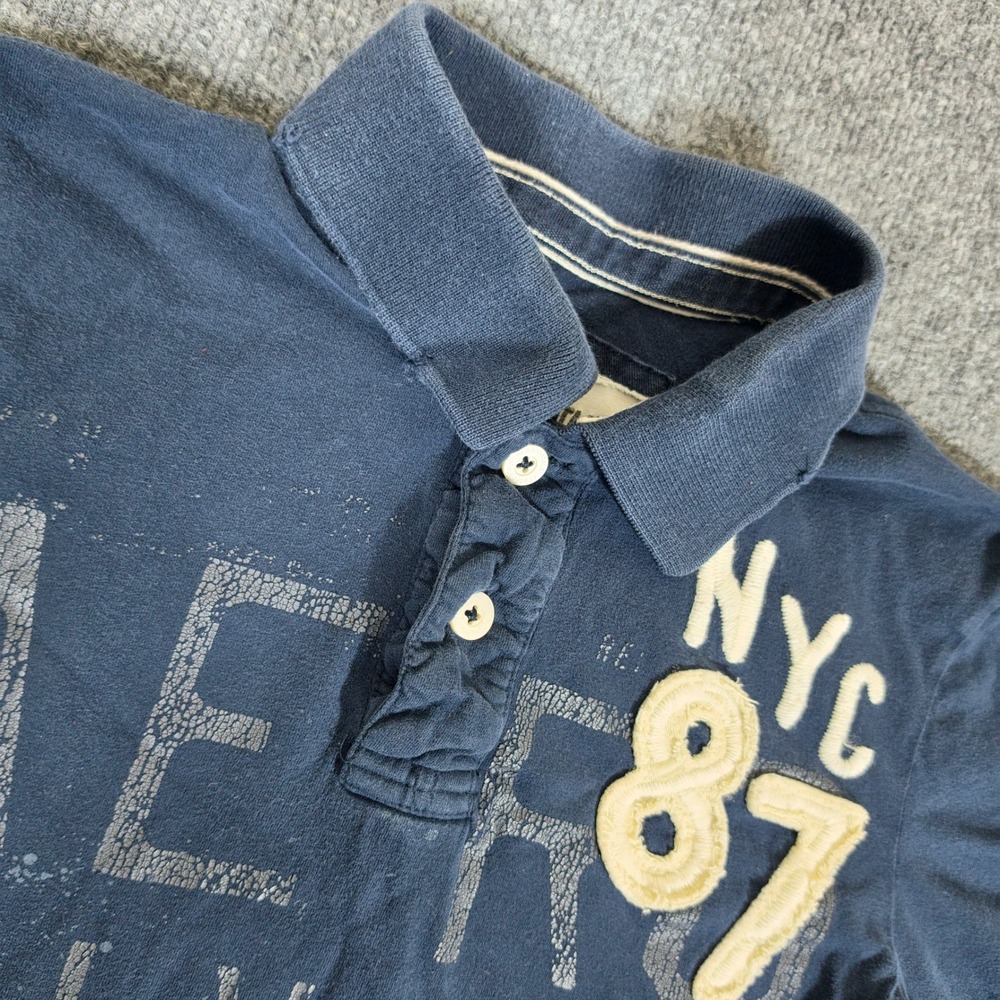 Y2K 2000s Aeropostale Mens XS Navy Blue NYC 87 Graphic Polo Shirt Short Sleeve